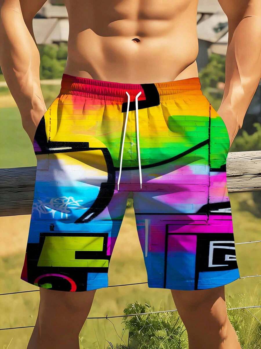 Mens Rainbow Graffiti Print Sw – Swim Trunk Quick Dry recenzja i cena