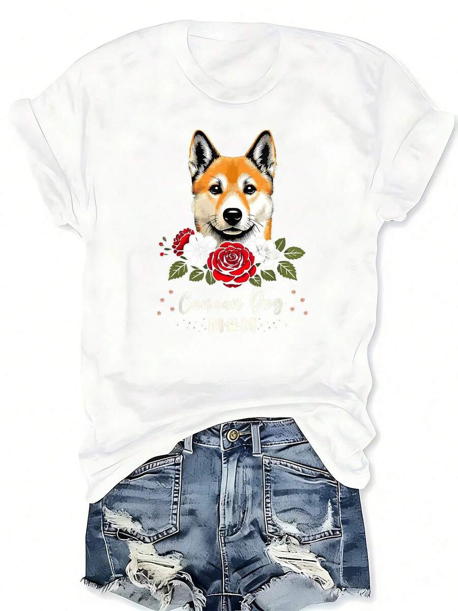 Canaan Dog Rose Floral Graphic – Tee Graphic Print recenzja i cena