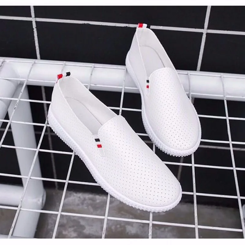 Women Sneakers White Flats Cut – Espadrille Slip On recenzja i cena