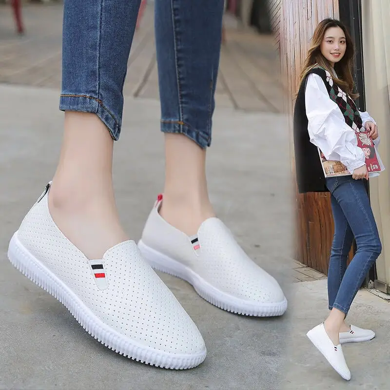 Women Sneakers White Flats Cut – Espadrille Slip On recenzja i cena