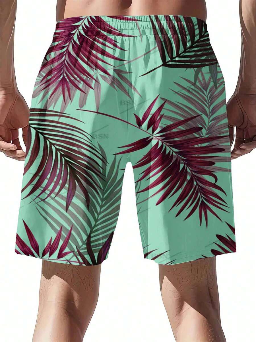 Mint Green And Burgundy Palm L – Swim Trunk Quick Dry recenzja i cena