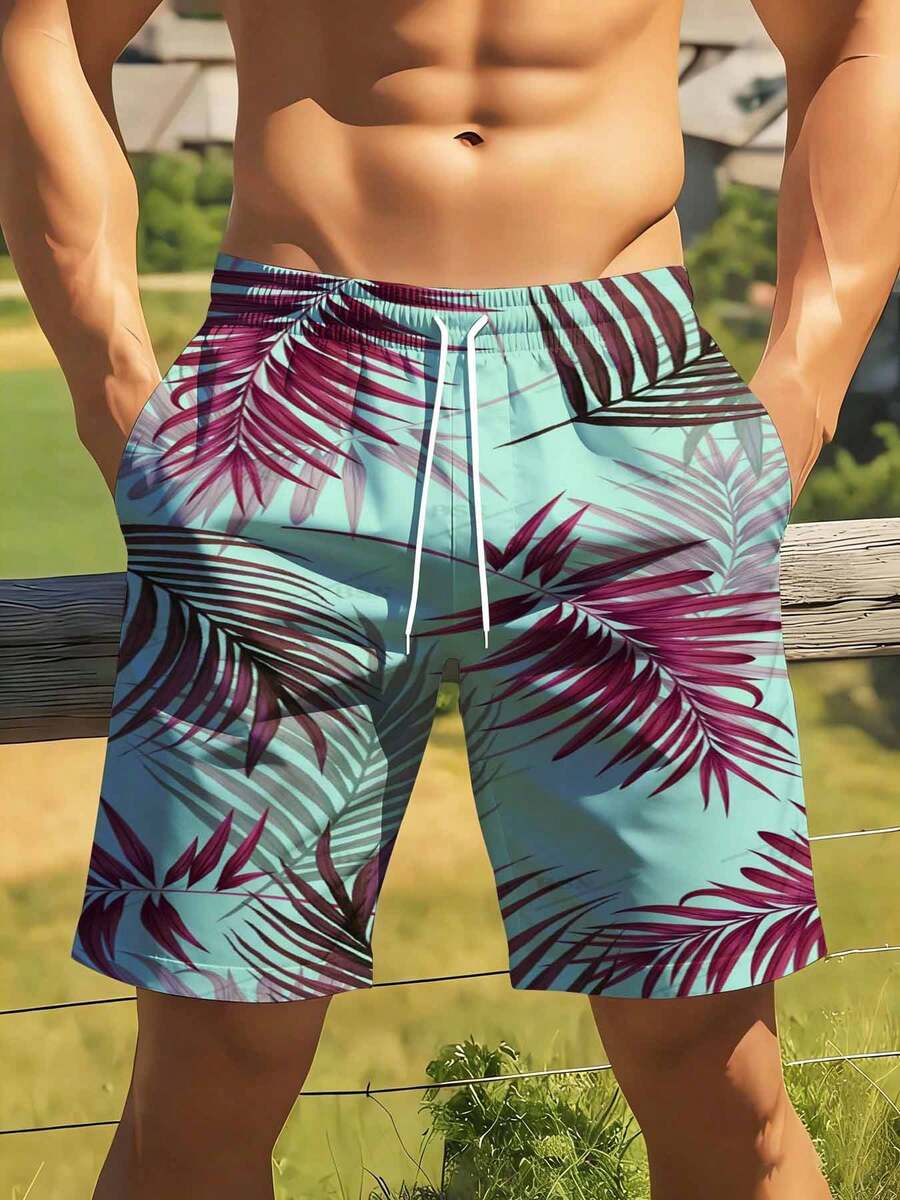 Mint Green And Burgundy Palm L – Swim Trunk Quick Dry recenzja i cena