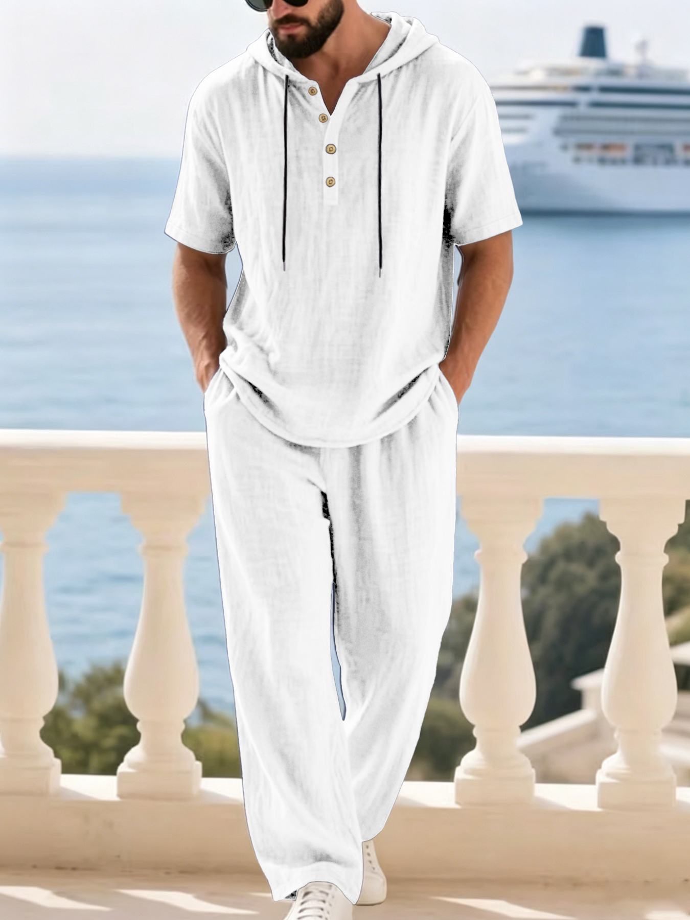 Men's Cotton Linen 2-Piece Set – Linen Shirt Breathable recenzja i cena