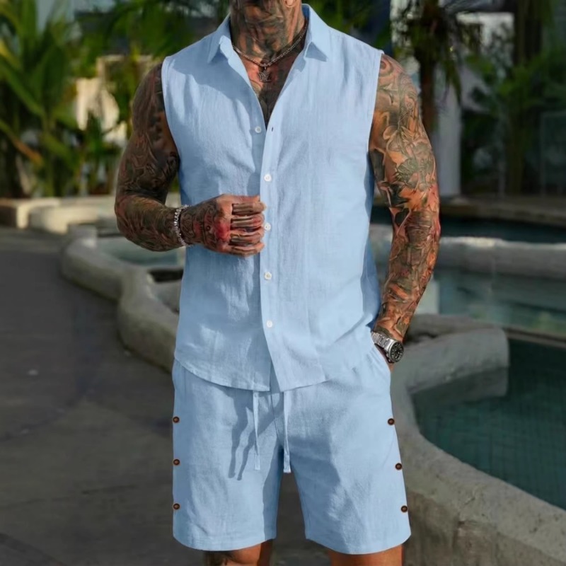 Men's 2 Piece Linen Textured S – Short Linen Drawstring recenzja i cena