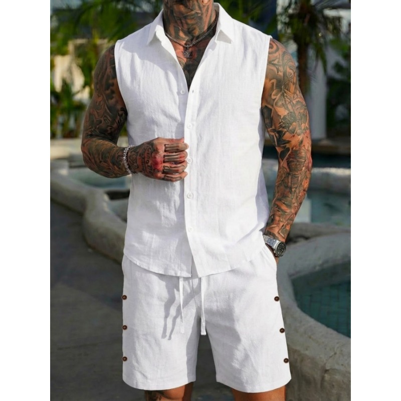 Men's 2 Piece Linen Textured S – Short Linen Drawstring recenzja i cena