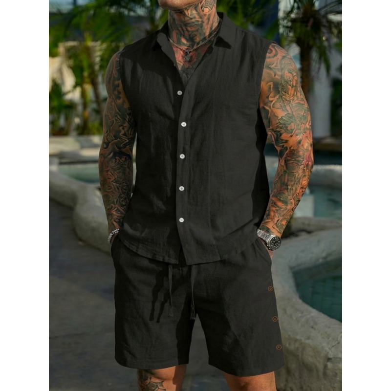 Men's 2 Piece Linen Textured S – Short Linen Drawstring recenzja i cena