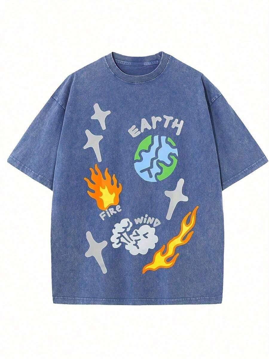 Oversized Denim Cotton T-Shirt – Tee Graphic Print recenzja i cena