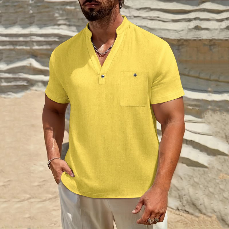 Men's Cotton Linen Henley Shir – Linen Shirt Breathable recenzja i cena