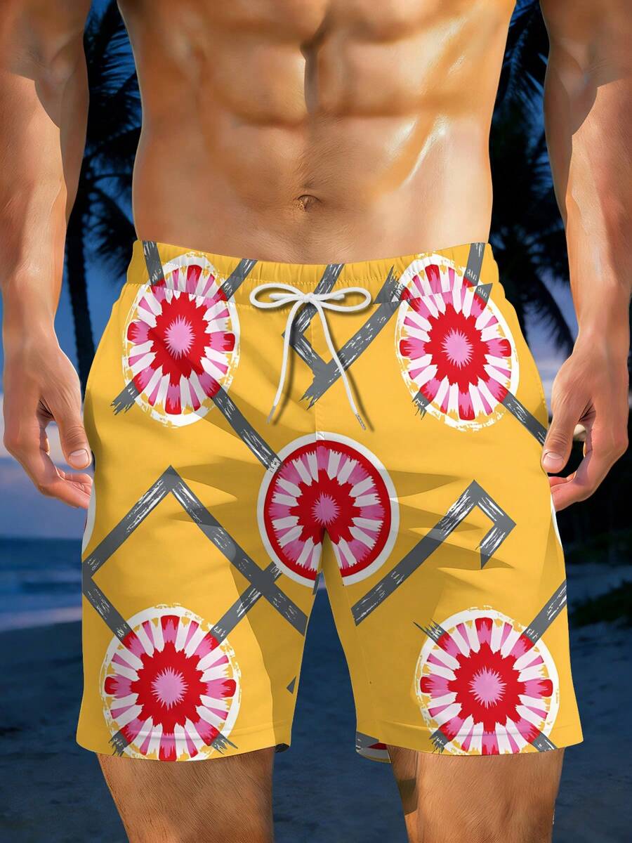 Mens Geometric Floral Print Be – Swim Trunk Quick Dry recenzja i cena