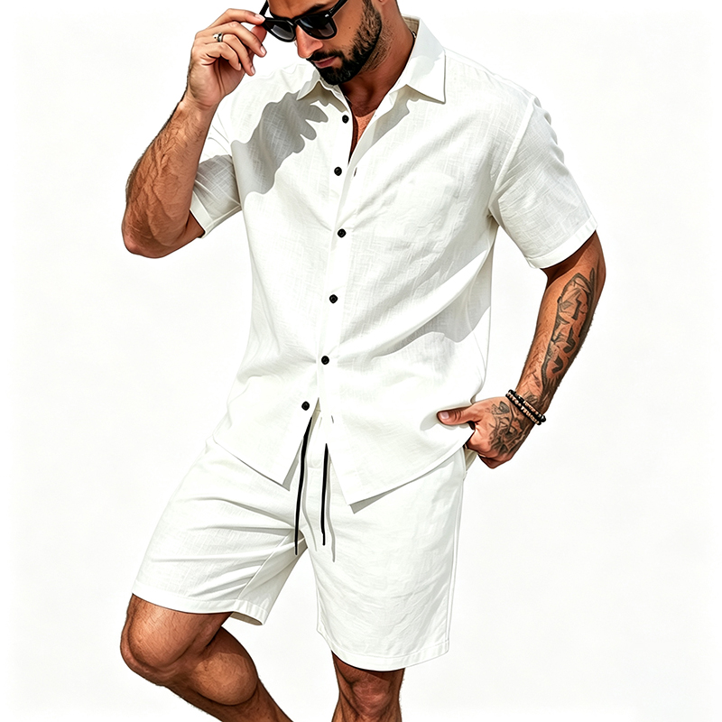 Men Linen Two Piece Outfit Sho – Linen Shirt Breathable recenzja i cena