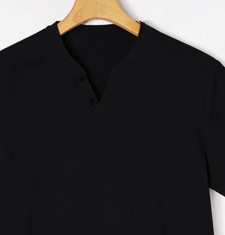 Elegant Black Henley Short-Sle – Linen Shirt Breathable recenzja i cena