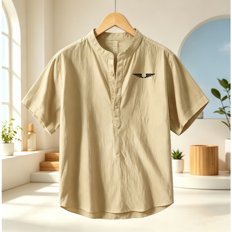 Men's cotton and linen Henley  – Linen Shirt Breathable recenzja i cena