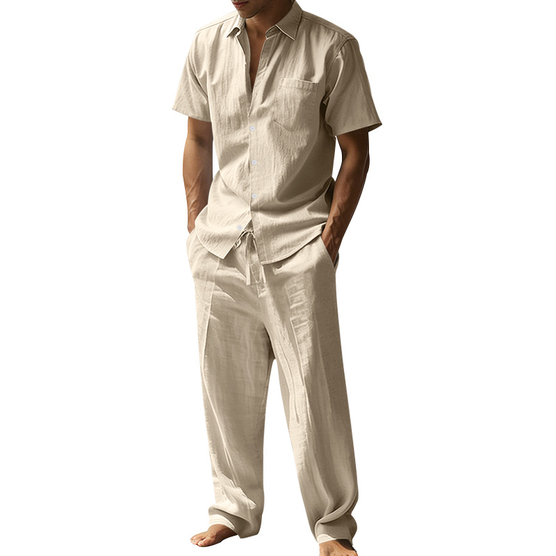Summer Linen Lapel Short-Sleev – Short Linen Drawstring recenzja i cena