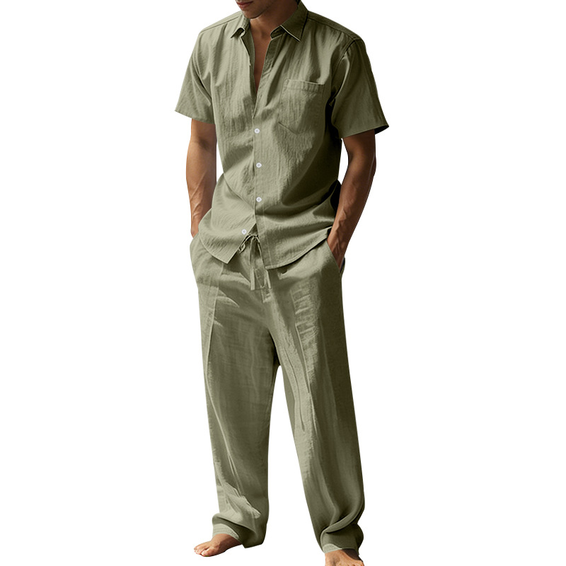 Summer Linen Lapel Short-Sleev – Short Linen Drawstring recenzja i cena