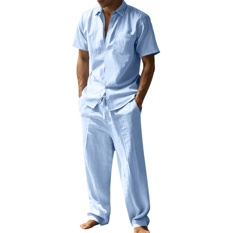 Summer Linen Lapel Short-Sleev – Short Linen Drawstring recenzja i cena