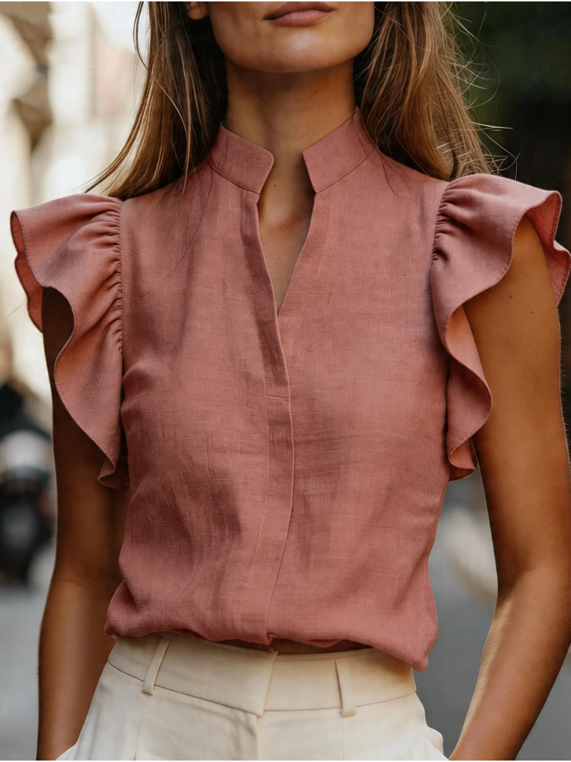 Sleeveless Ruffle Sleeve Top S – Shirt Camp Collar recenzja i cena