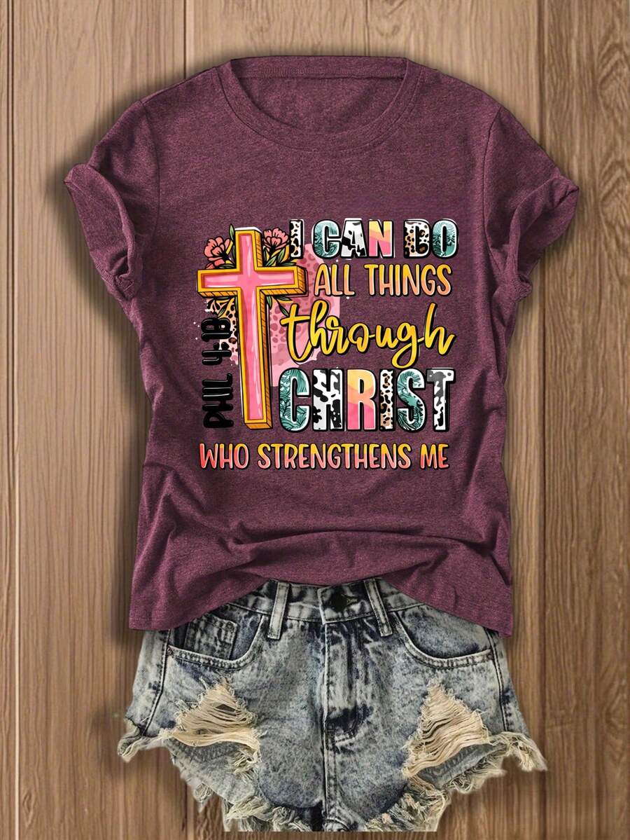 Womens Graphic Tee With Cross  – Tee Graphic Print recenzja i cena