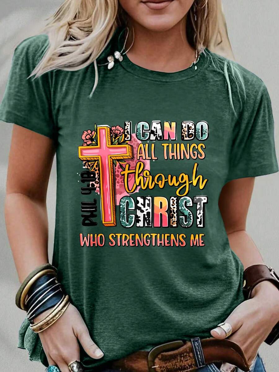 Womens Graphic Tee With Cross  – Tee Graphic Print recenzja i cena
