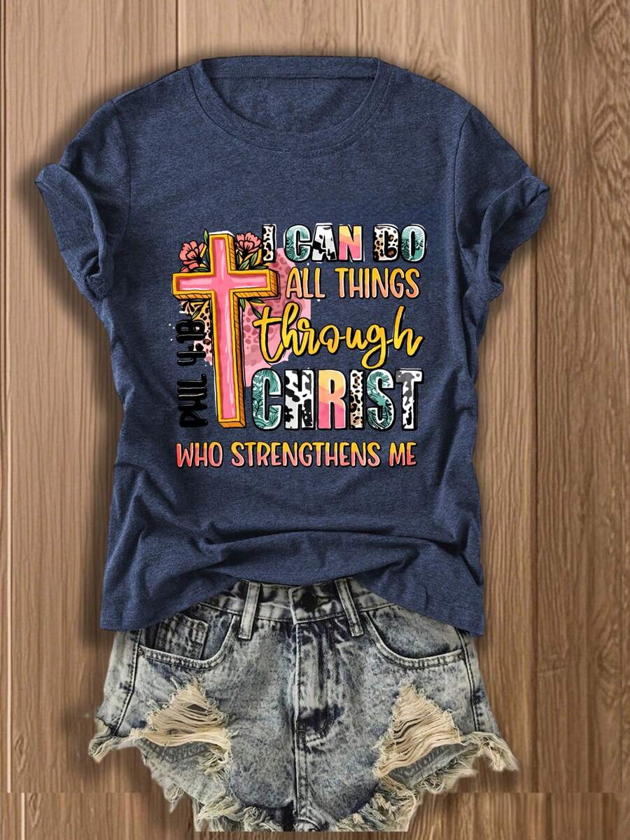 Womens Graphic Tee With Cross  – Tee Graphic Print recenzja i cena