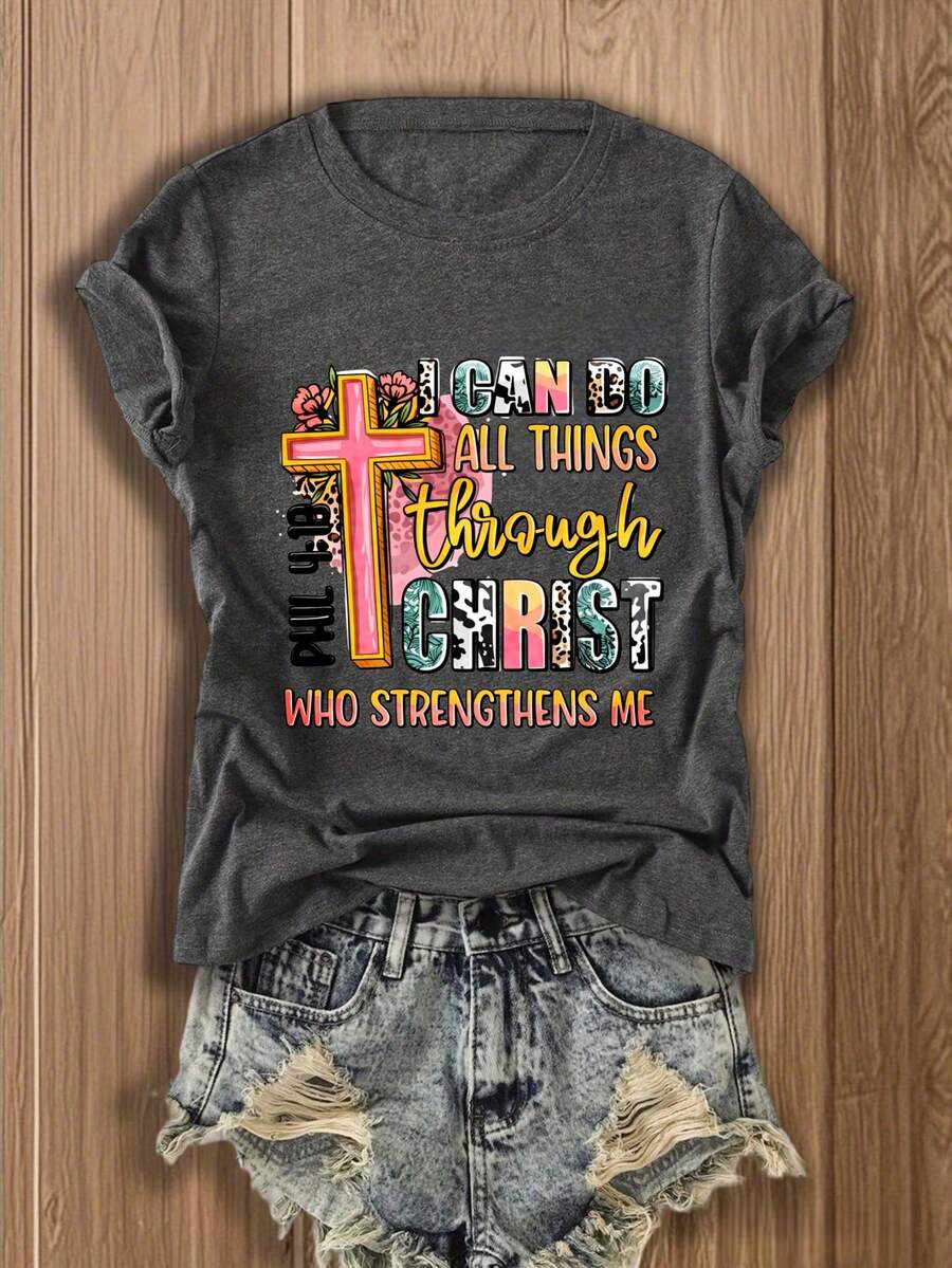 Womens Graphic Tee With Cross  – Tee Graphic Print recenzja i cena