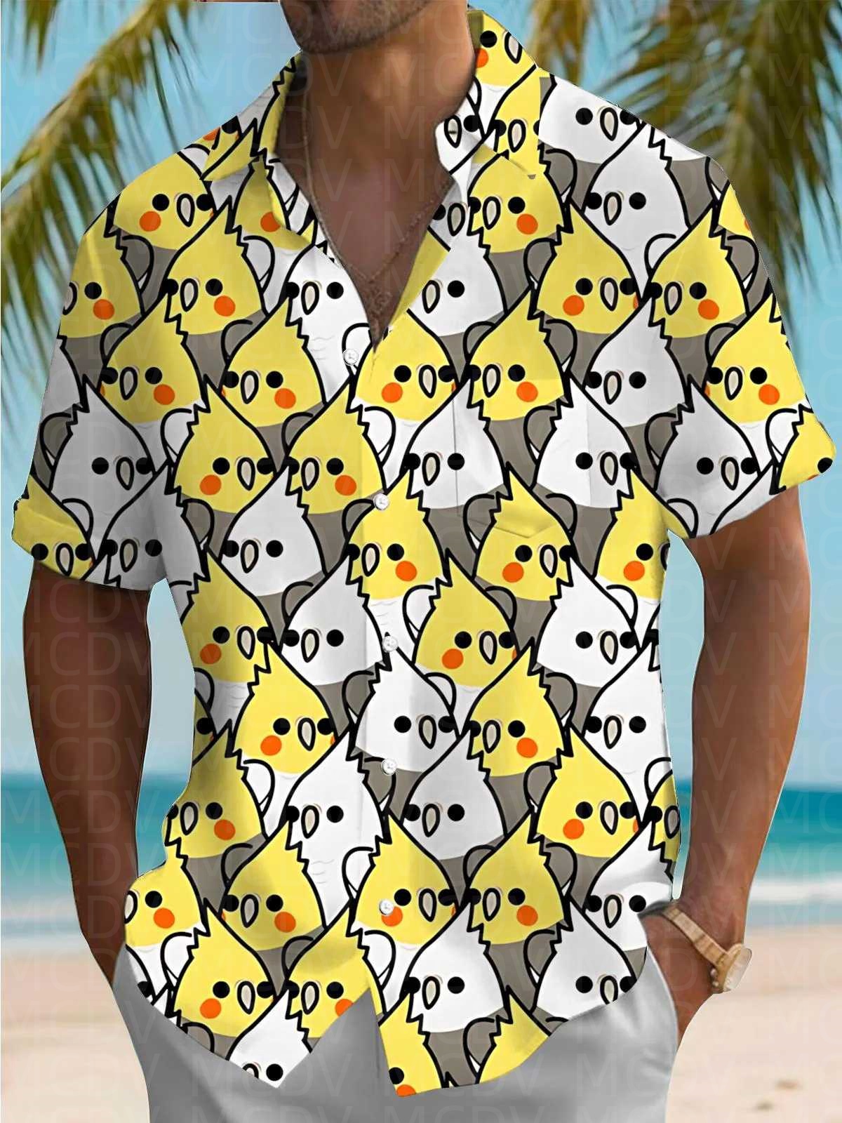 Bird Pattern Men's Hawaiian Sh – Shirt Camp Collar recenzja i cena
