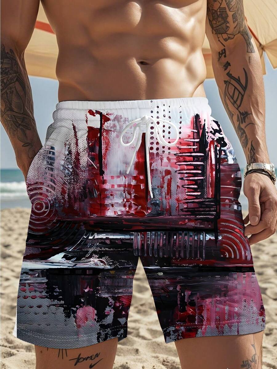 Mens Abstract Print Beach Shor – Swim Trunk Quick Dry recenzja i cena