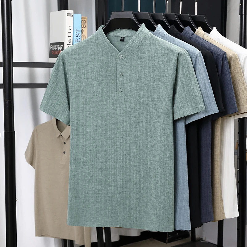 Mens Mandarin Collar Half Plac – Linen Shirt Breathable recenzja i cena