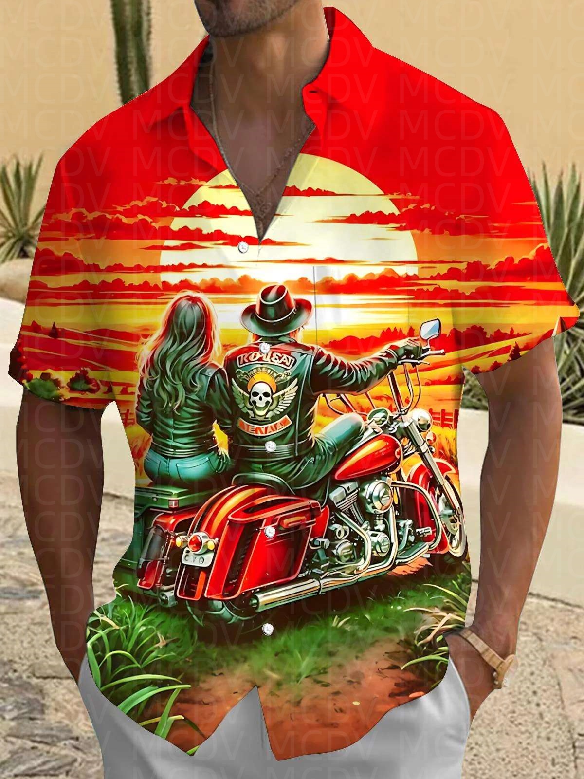 Motorcycle Pattern Men's Hawai – Shirt Camp Collar recenzja i cena