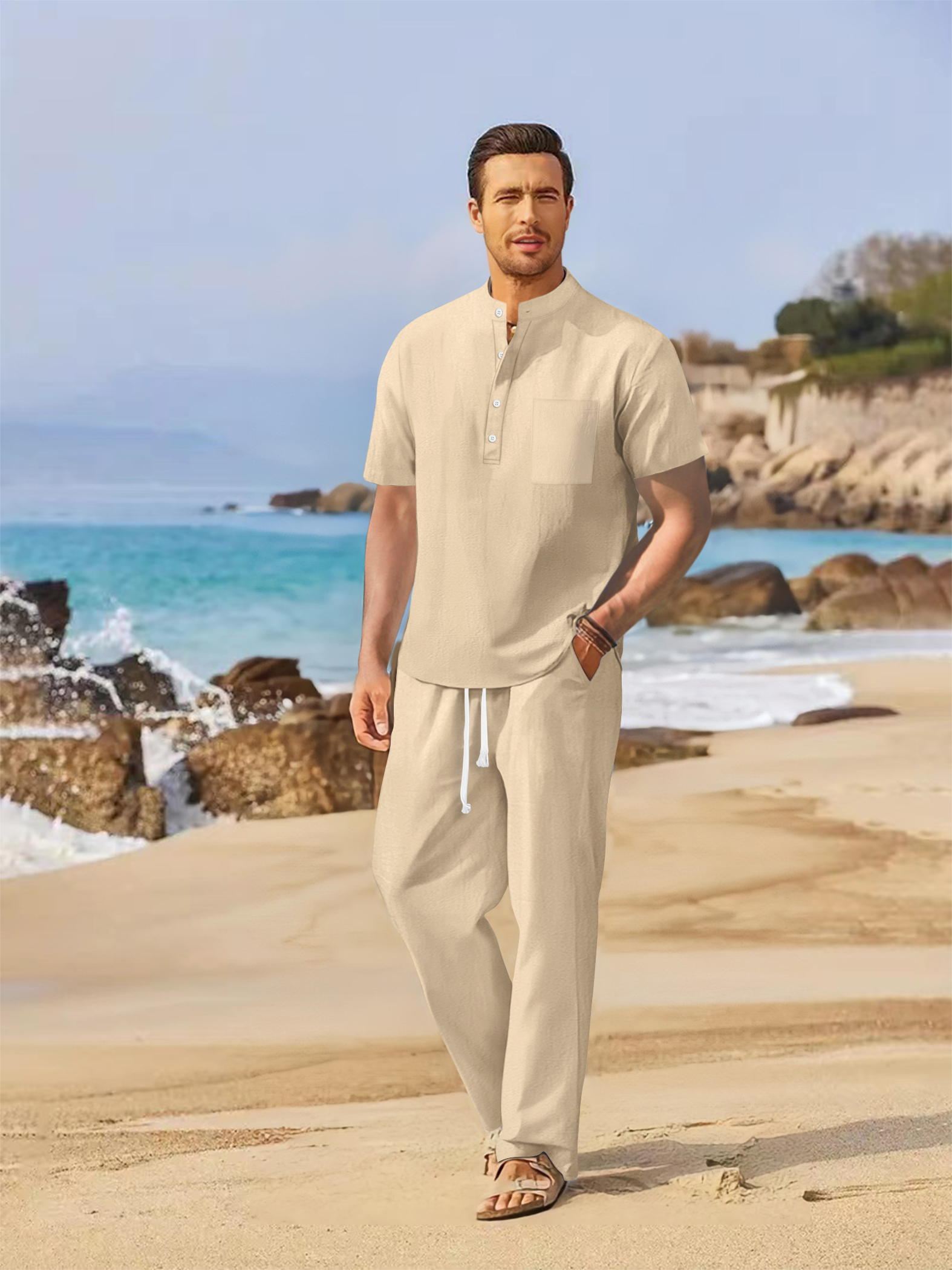 Summer men's cotton and linen  – Short Linen Drawstring recenzja i cena