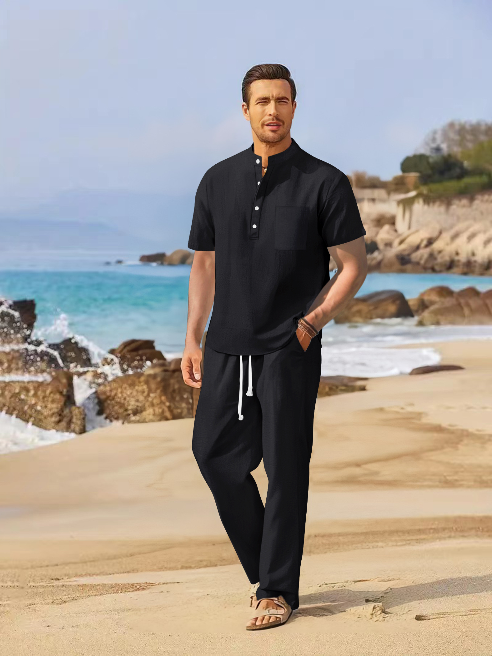 Summer men's cotton and linen  – Short Linen Drawstring recenzja i cena