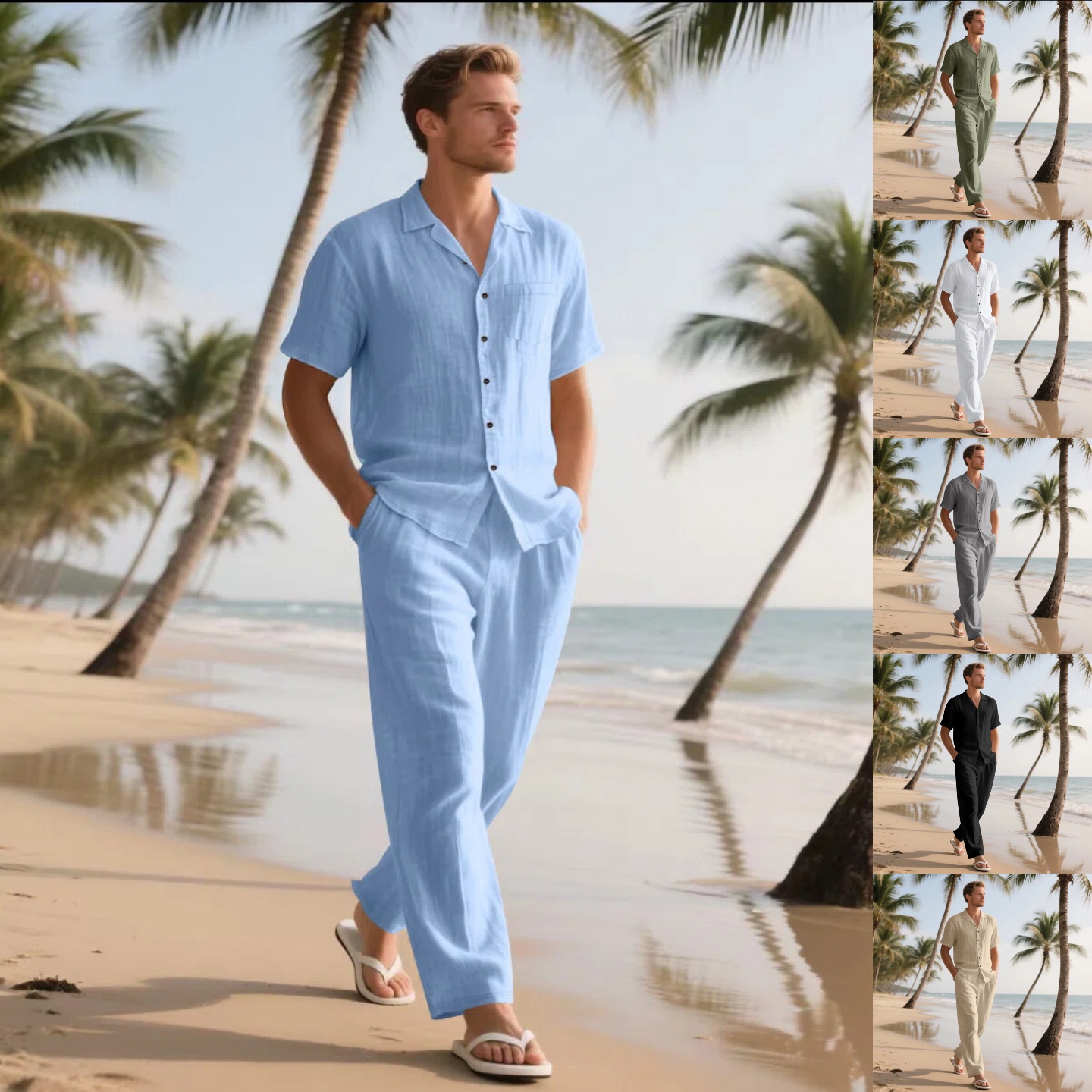 Summer Men's New Linen Casual  – Short Linen Drawstring recenzja i cena