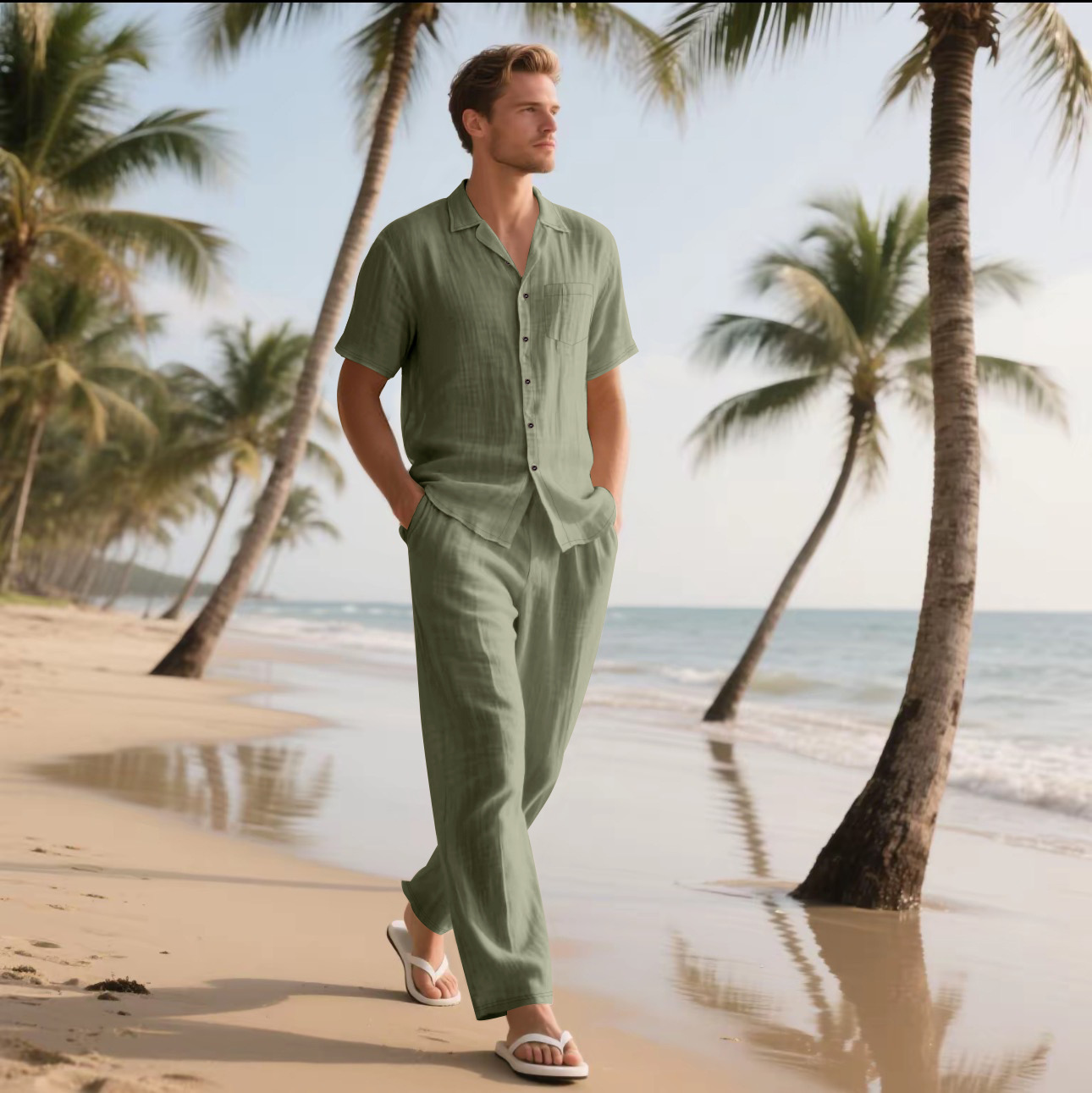 Summer Men's New Linen Casual  – Short Linen Drawstring recenzja i cena