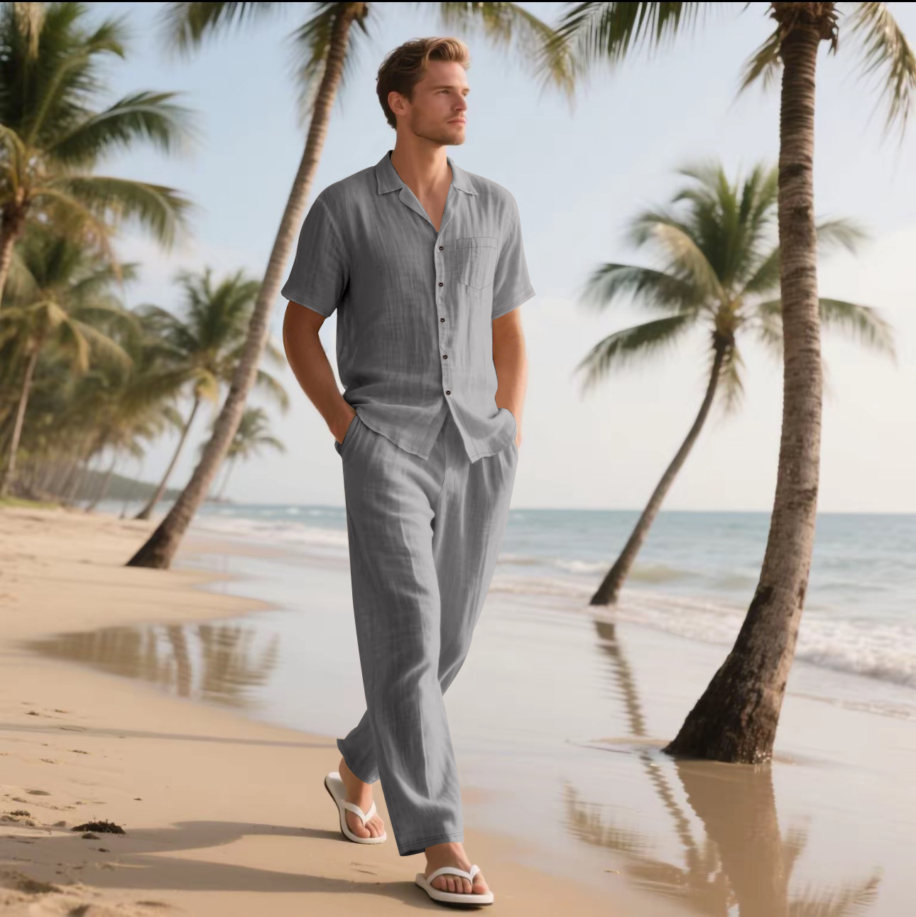 Summer Men's New Linen Casual  – Short Linen Drawstring recenzja i cena