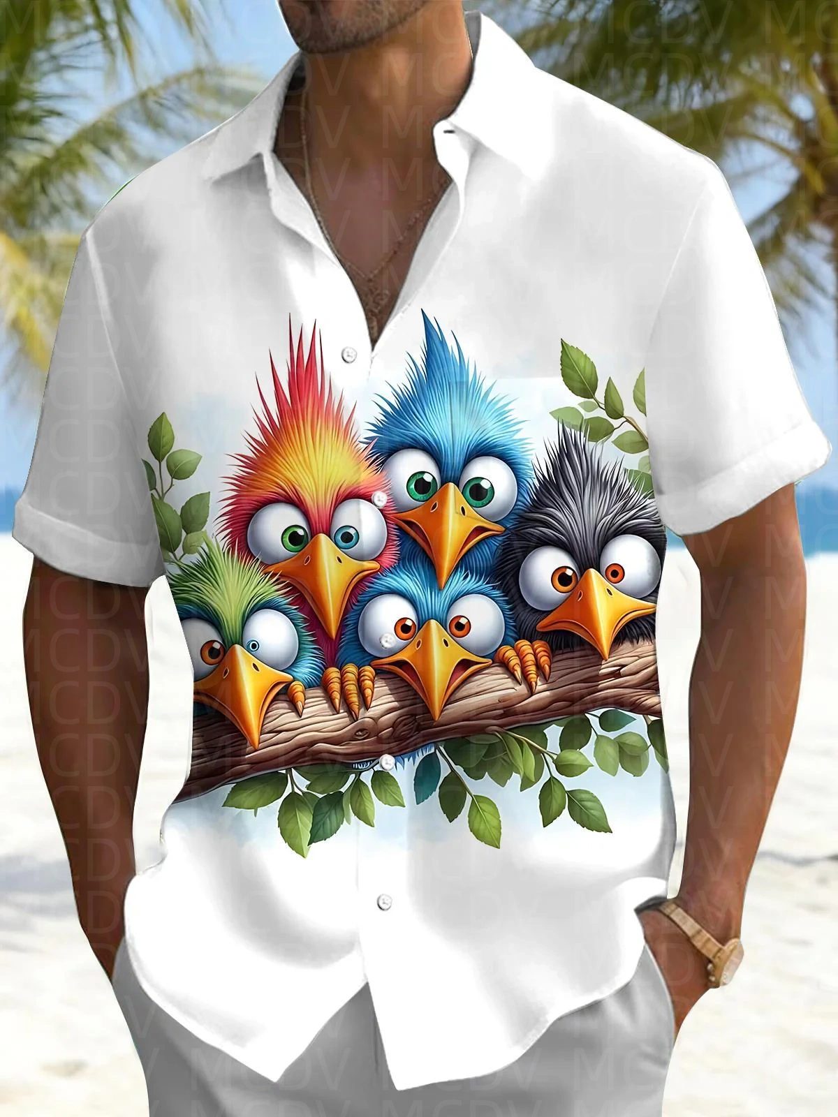 Bird Pattern Men's Hawaiian Sh – Shirt Camp Collar recenzja i cena