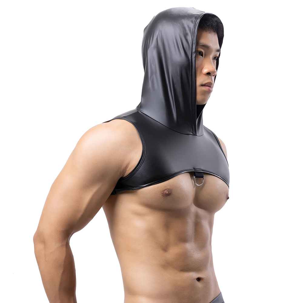 Men Faux Leather Hooded Fitnes – Tank Top Muscle recenzja i cena