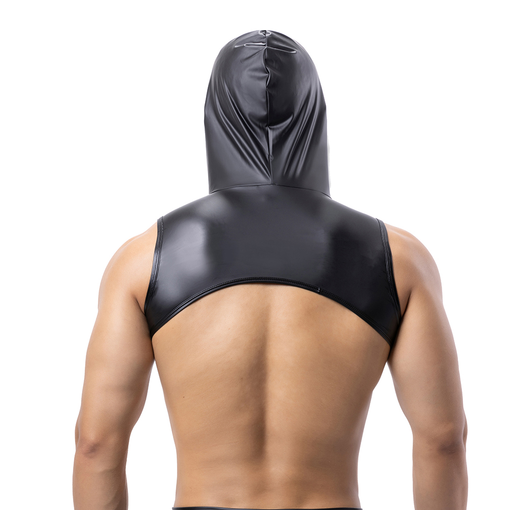 Men Faux Leather Hooded Fitnes – Tank Top Muscle recenzja i cena