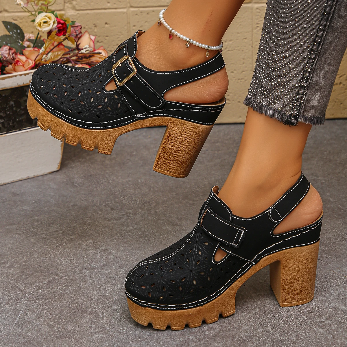 Large Size Women's Thick Heel  – Casual Sandal Leather recenzja i cena