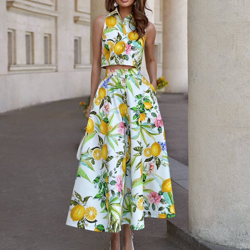 Women's Fashion Lemon Print Sl – Shirt Camp Collar recenzja i cena