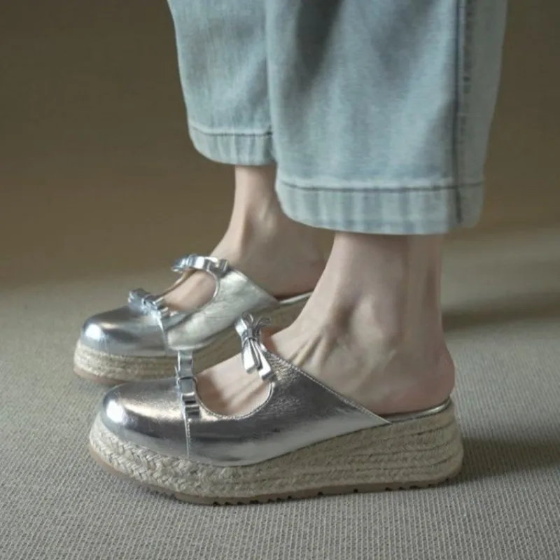 Metallic Mary Jane Mules for W – Espadrille Slip On recenzja i cena