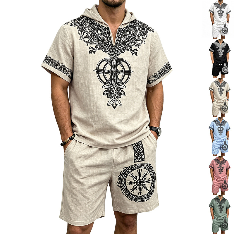 Men Linen Look Viking Tree Pri – Short Linen Drawstring recenzja i cena