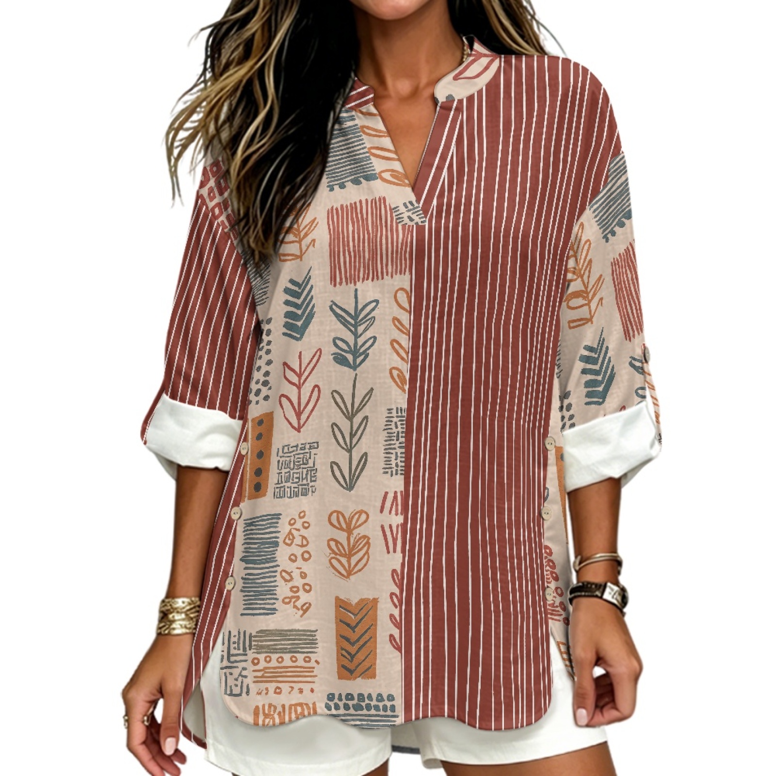 INSTANTARTS Women'S Linen V-Ne – Linen Shirt Breathable recenzja i cena