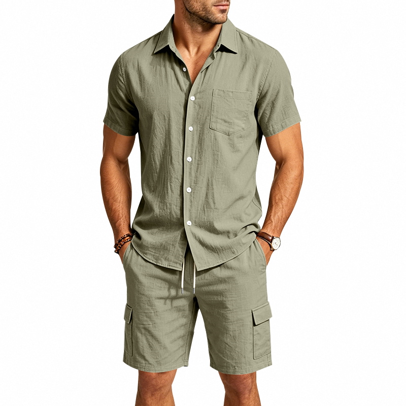 Men Summer American Linen Two  – Linen Shirt Breathable recenzja i cena